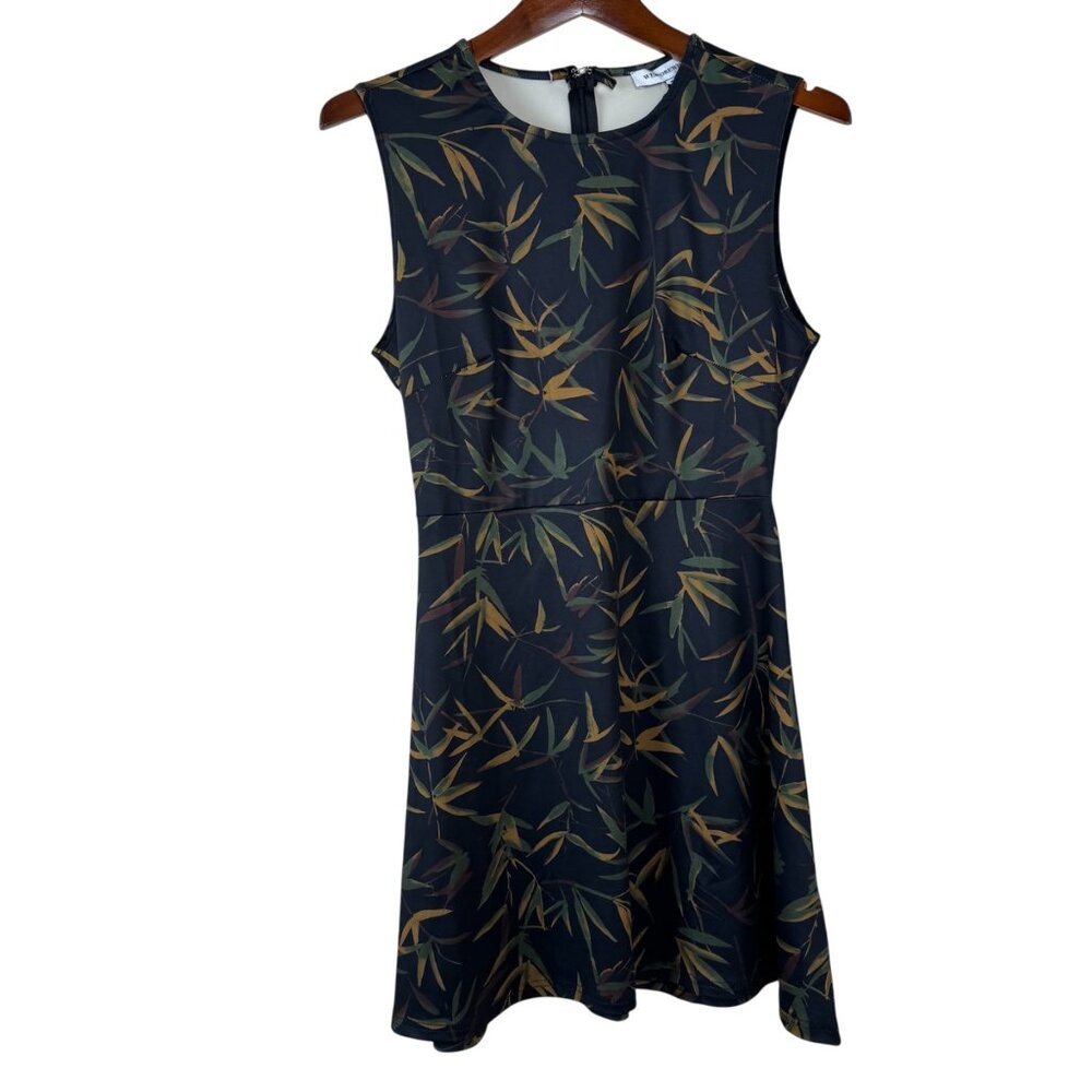WeWoreWhat NEW Muscle Tank Mini Dress Size Medium Black Multicolor Leaves - Picture 2 of 11